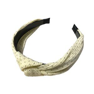 Beige Metallic Dots Fabric Fashion Headband w/ Top Knot